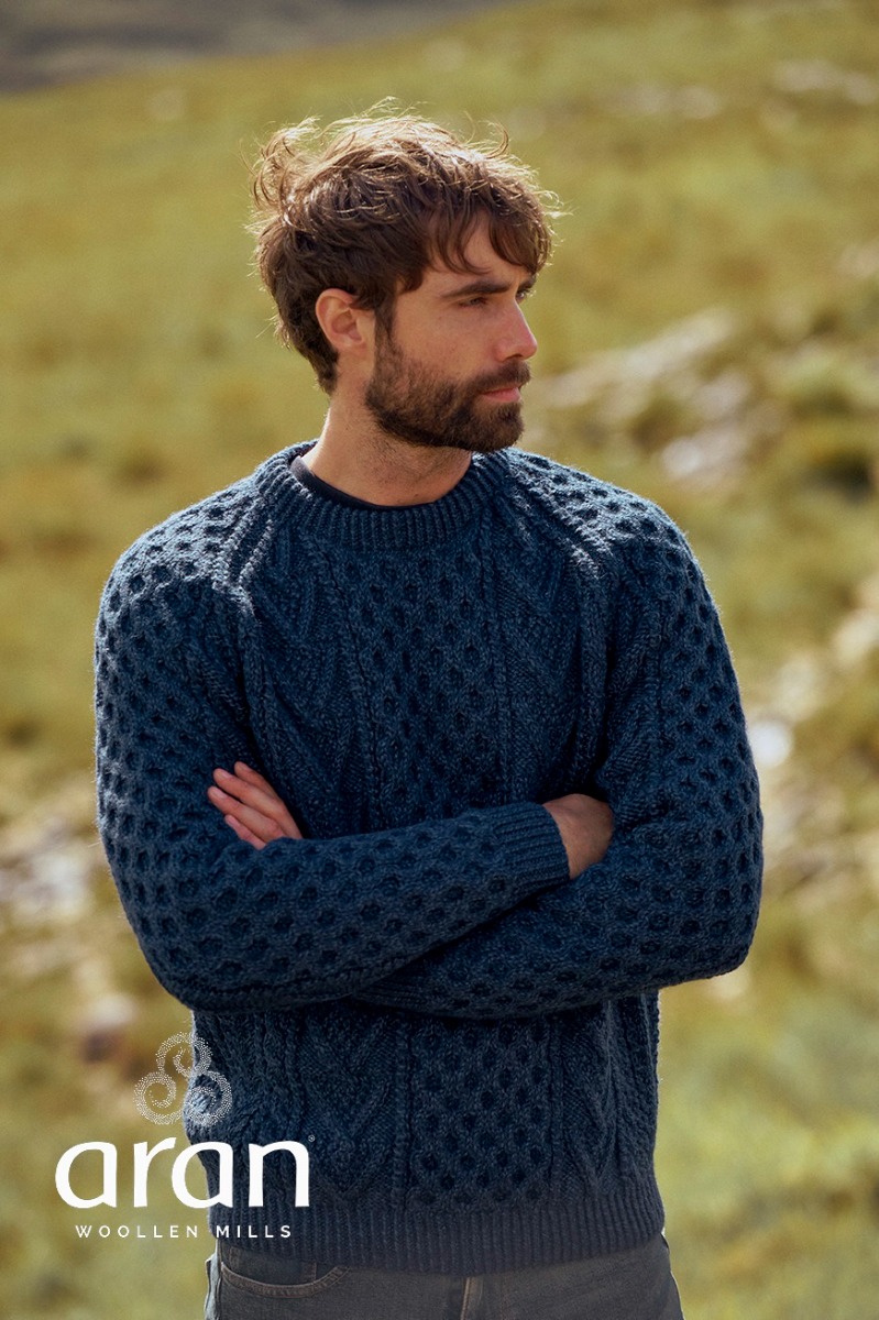 Aran Turtleneck Sweater Navy | The Sweater Shop