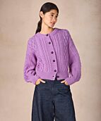 Clover Cropped Aran Cardigan in Lilac Marl