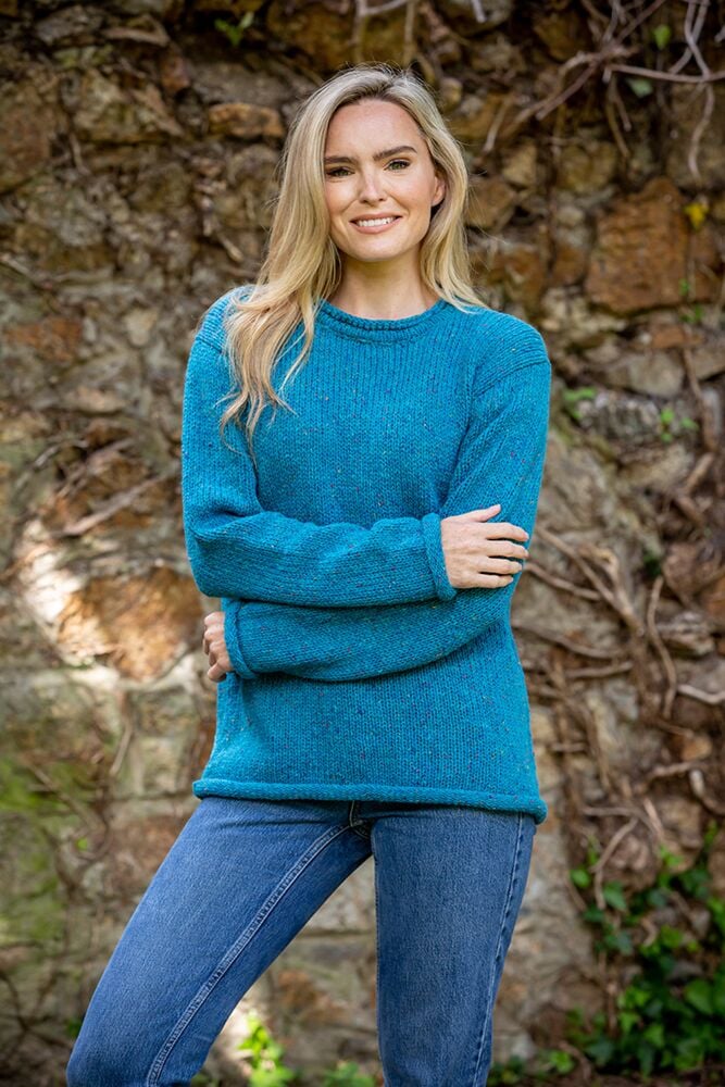 Ladies Roll Neck Sweater Turquoise Blue The Sweater Shop