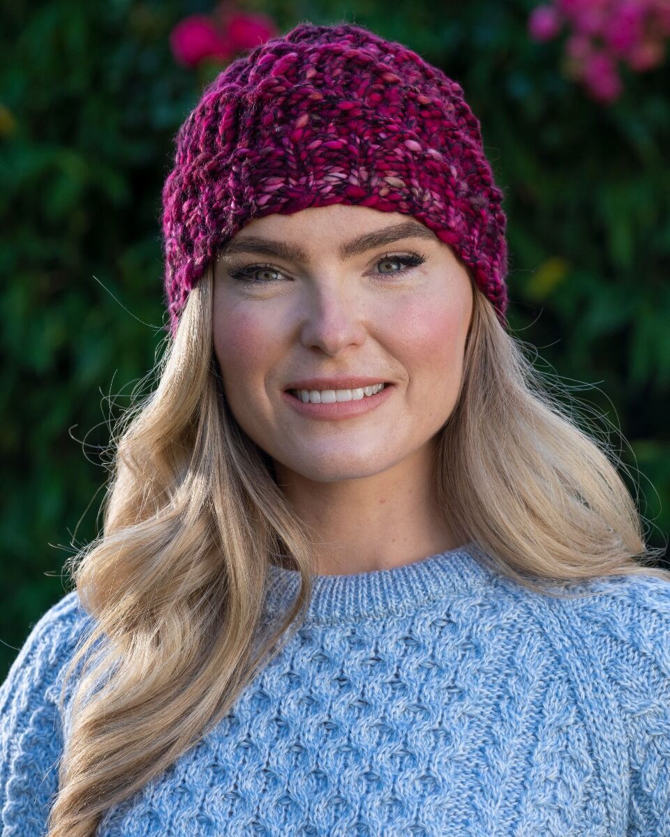 Handmade in Ireland Super Soft Merino Wool Hat Fuschia The Sweater Shop