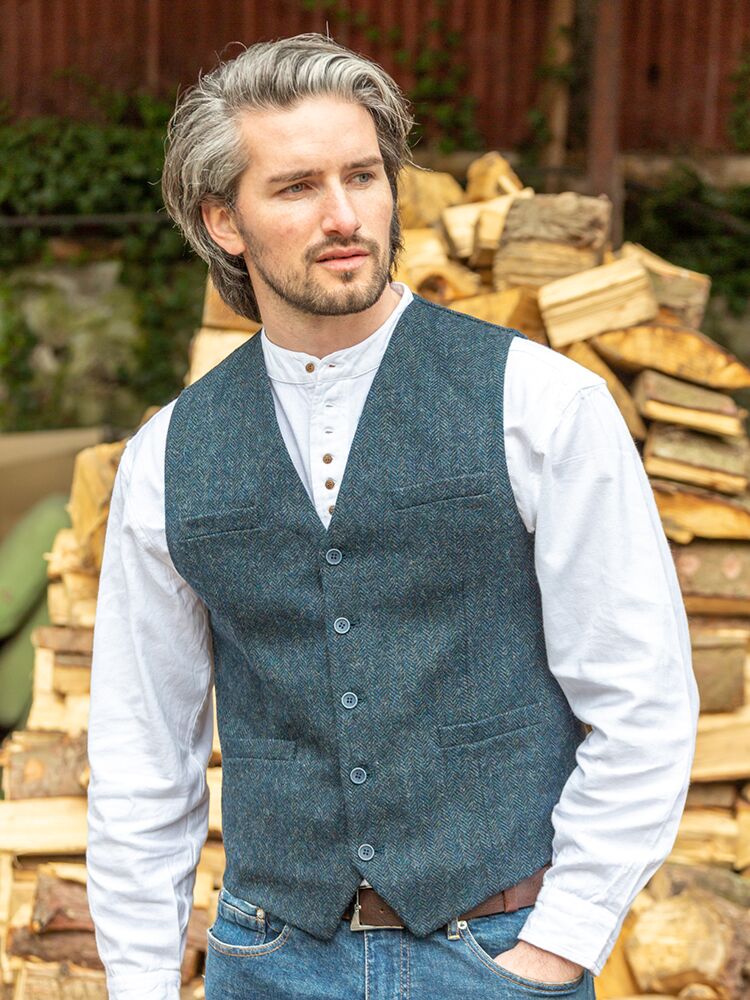 Tweed navy waistcoat sales