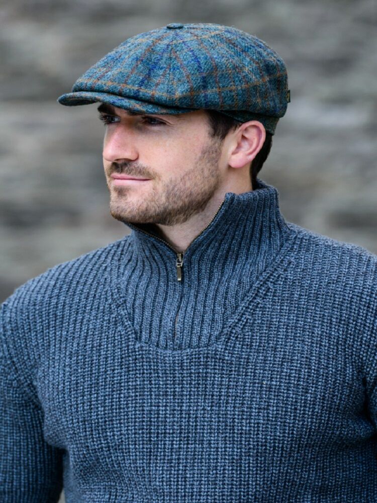 Mens Blue and Yellow Driving Cap The Sweater Shop
