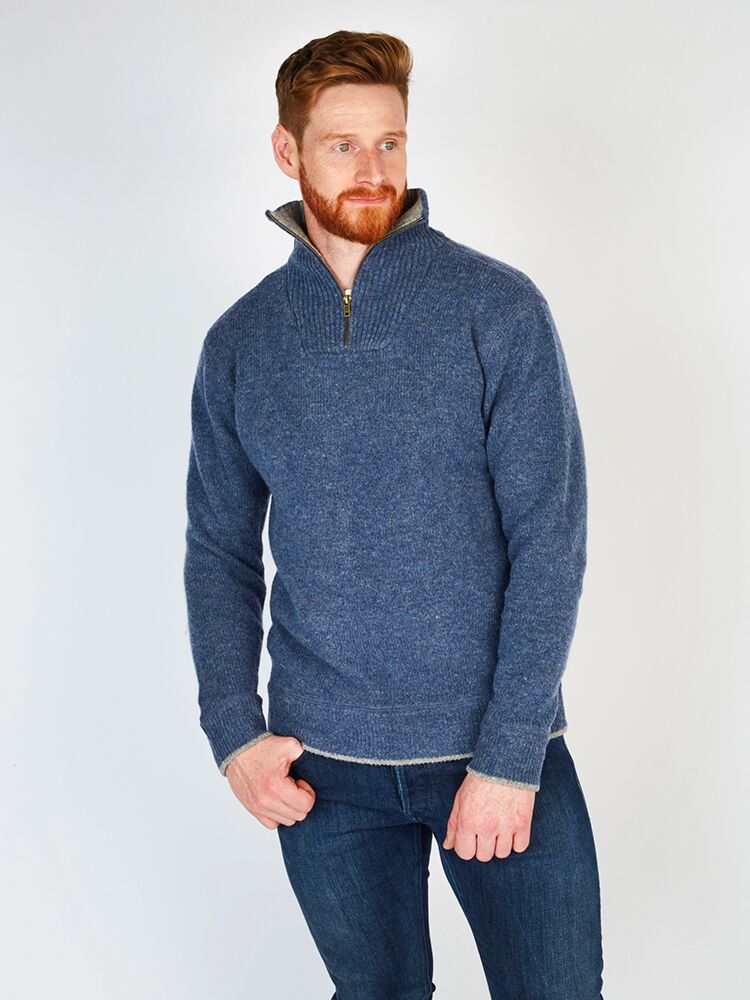 Half Zip Lambswool Sweater Blue Stone