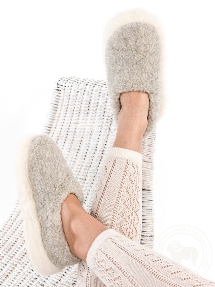 Grey wool slippers clearance