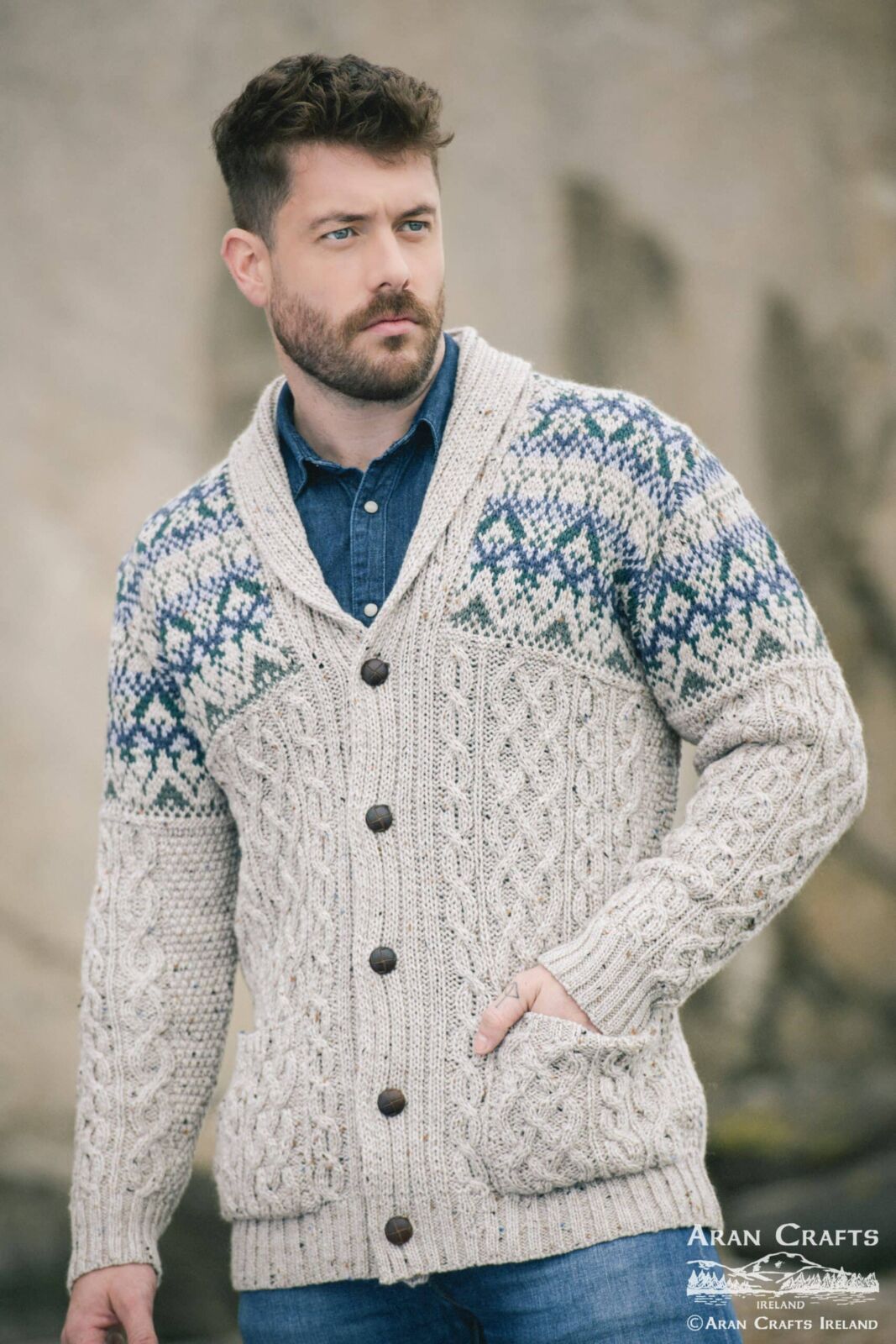 Fairisle Shawl Cardigan Oatmeal