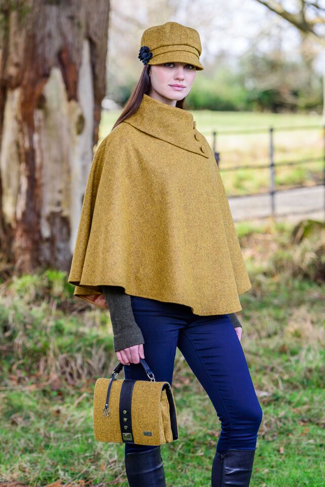 Mucros Tweed Poncho Mustard The Sweater Shop