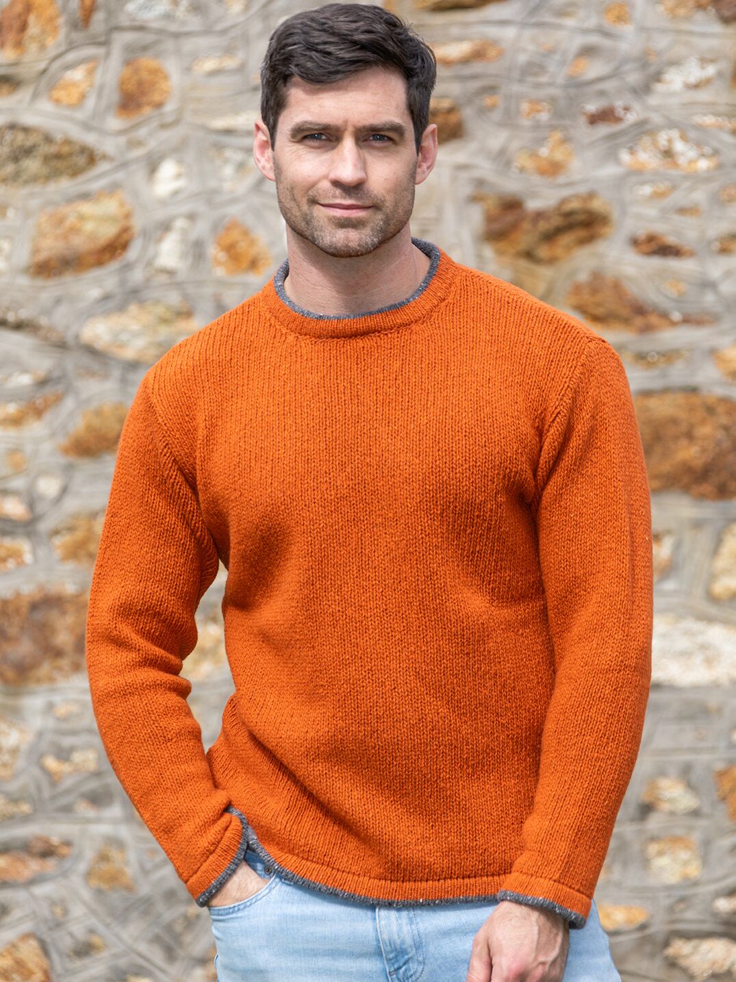 Wool crew neck sweater mens top