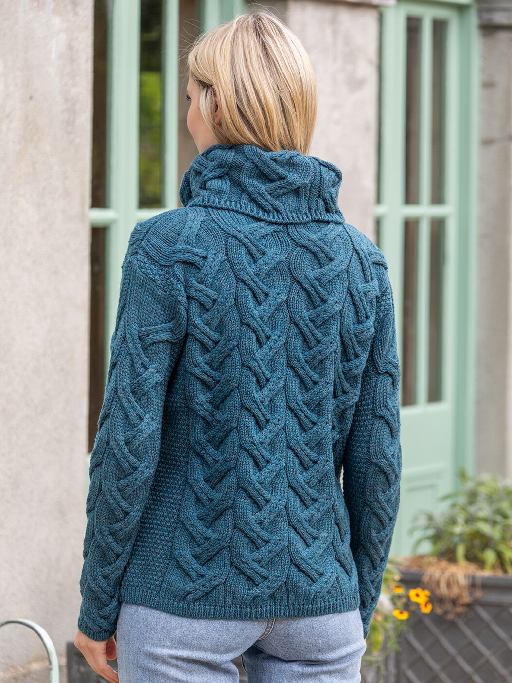 Aran Super Soft Cowl Neck Sweater Teal