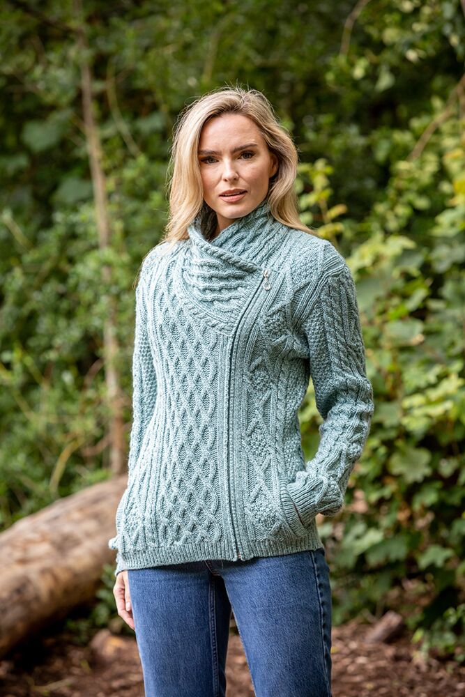 Side Zip Cable knit Sweater with Claddagh Zip | The Sweater Shop