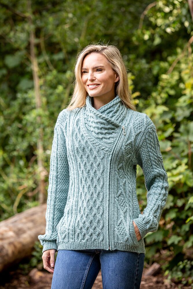 Side Zip Cable knit Sweater with Claddagh Zip | The Sweater Shop