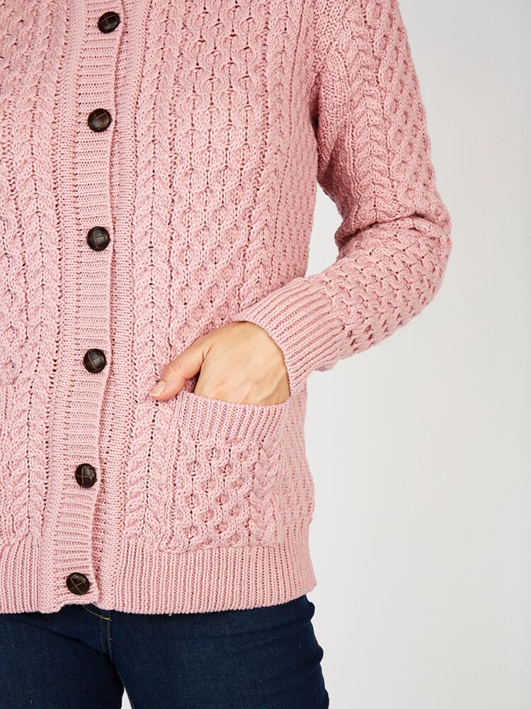 Irish Aran Lumber Cardigan Rose 1505 | The Sweater Shop