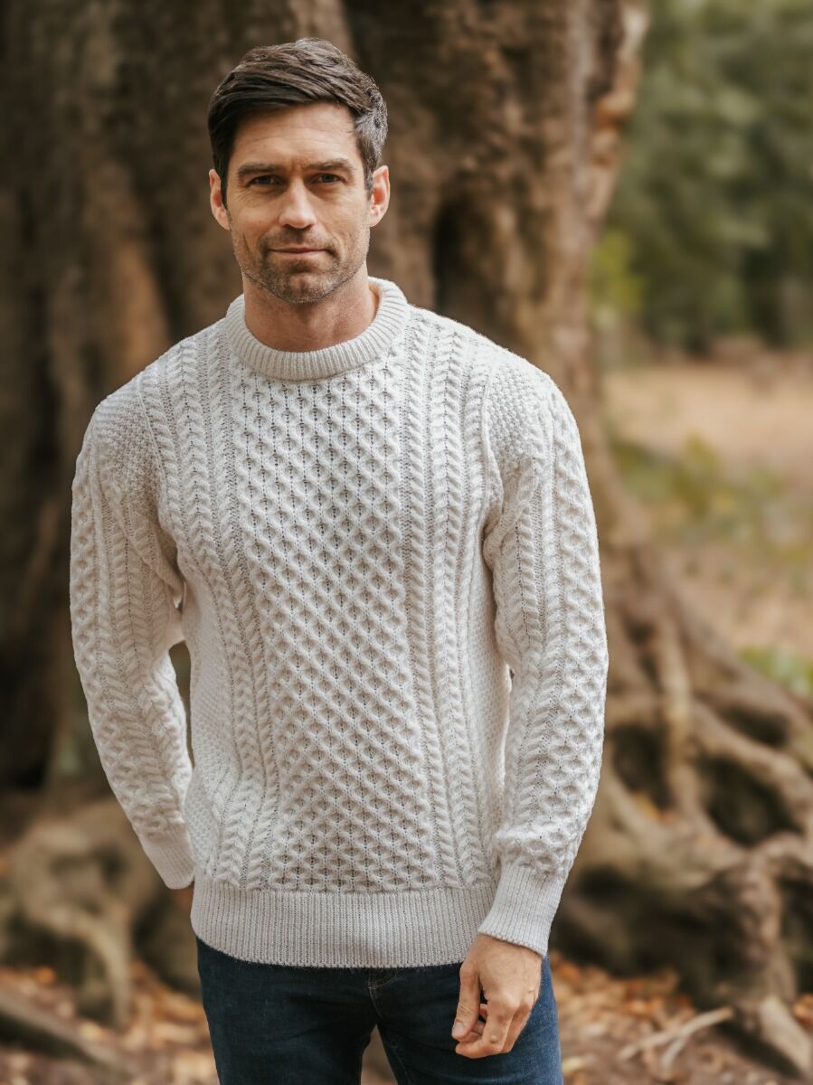 Mens Fisherman Merino Wool Sweater Natural | The Sweater Shop