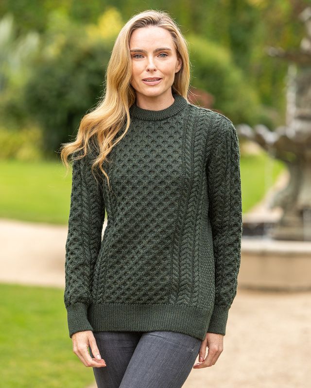 Aran Woollen Mills Unisex Super Soft Merino Cable Aran Sweater, natuurlijk, M