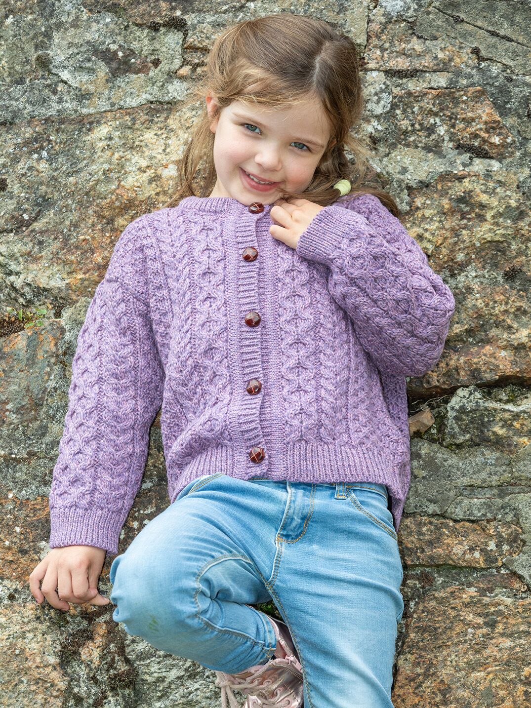 Kids Aran Cardigan Lavander