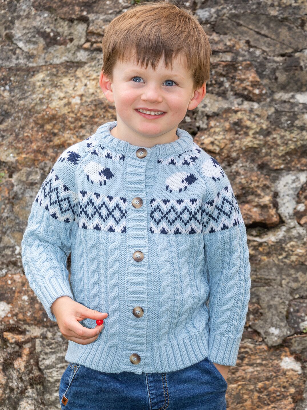 Kids Sheep Cardigan Merino Wool - Sky Blue