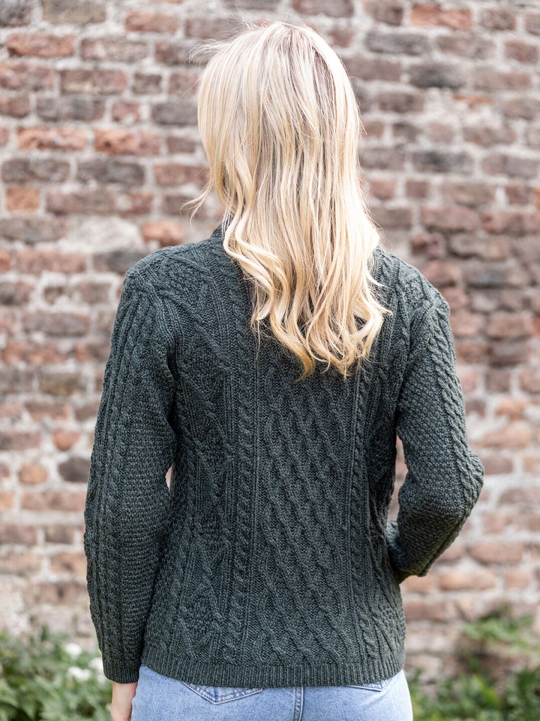 Aran Cable Knit Side Zip Army Green