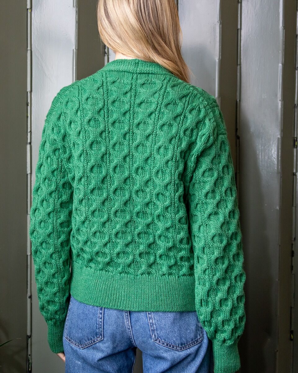 100% Merino Wool Cropped Aran Cardigan - Kiwi