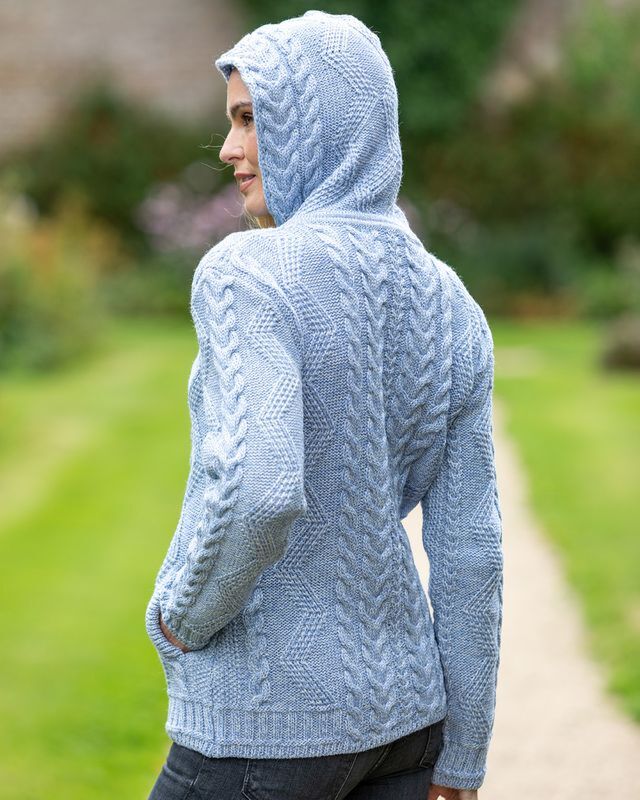 Ladies Aran Hooded Cardigan With Cladagh Zip | The Sweater Shop