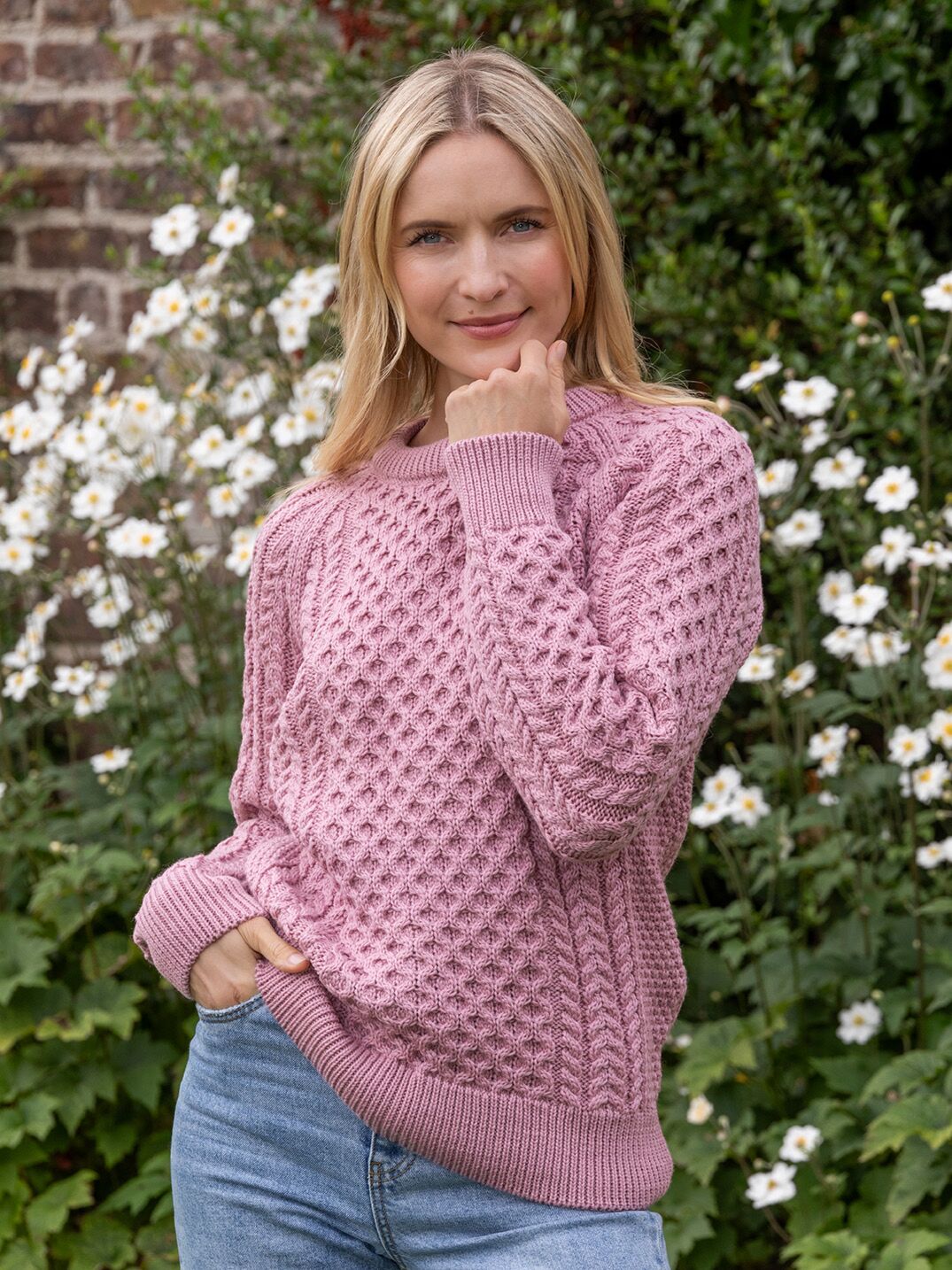 Irish Aran Sweater Pink The Sweater Shop