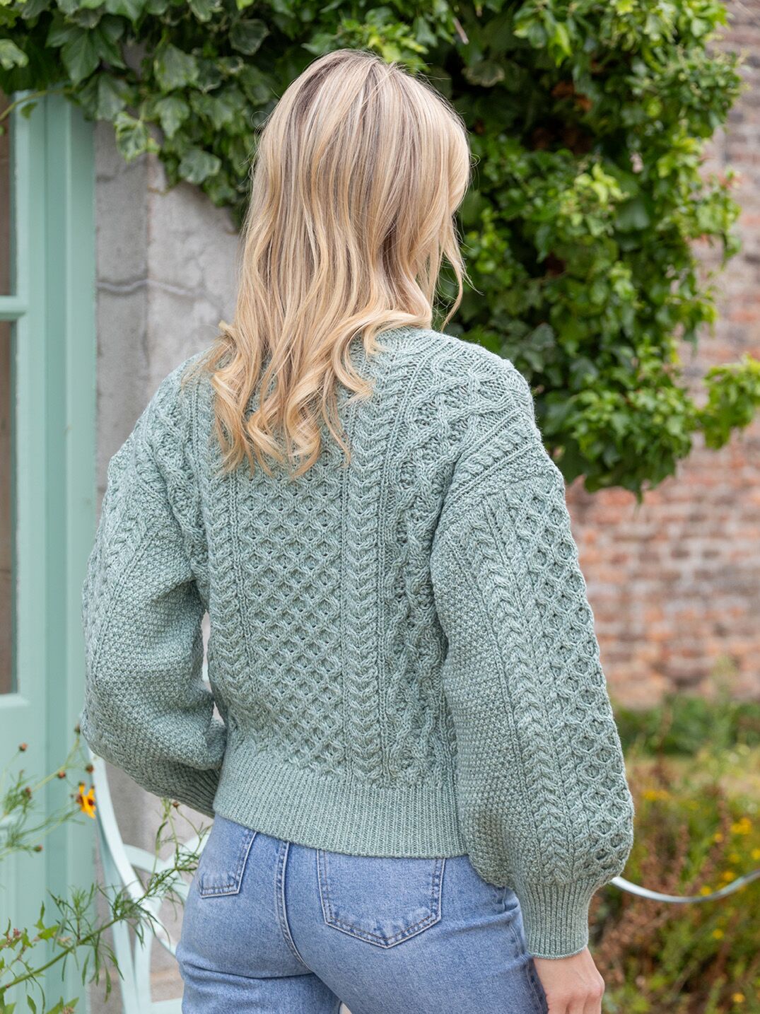 Honeysuckle Cropped Aran Sweater Sage | The Sweater Shop
