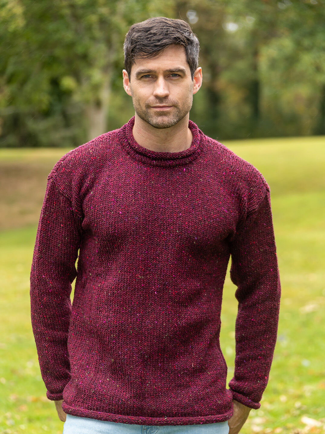Mens burgundy roll neck top