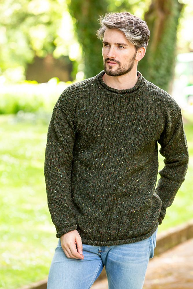 Mens green roll neck jumper online