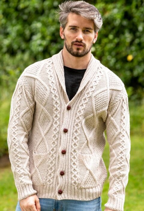 Mens v Neck Cable Knit Cardigan Parsnip