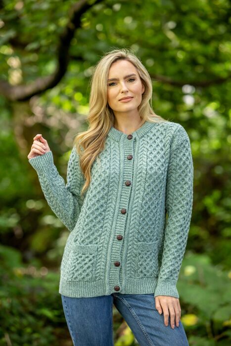 Ladies Cable Knit Cardigan Aqua