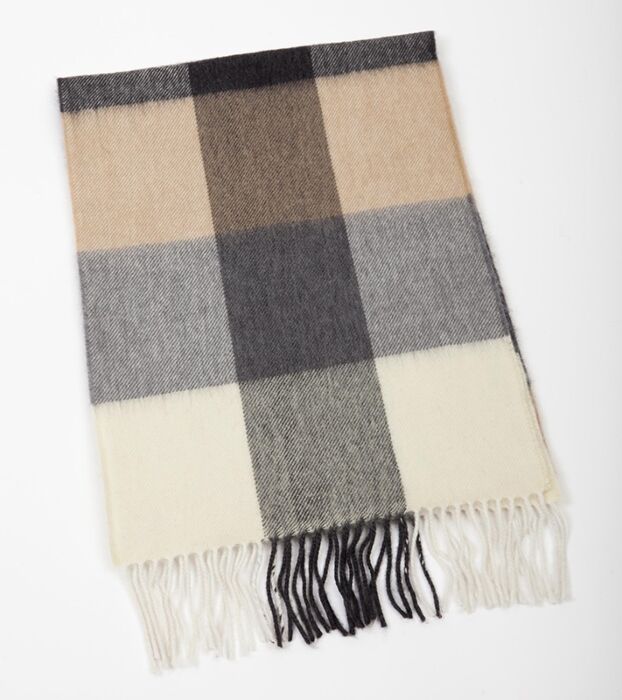 colour block check merino wool scarf