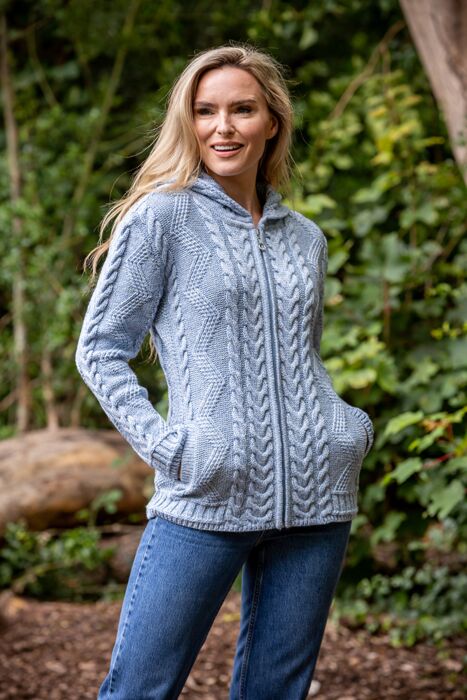 champion unearth march Ladies Aran Hooded Cardigan With Cladagh Zip | The Sweater Shop