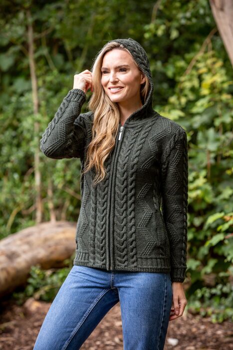 champion unearth march Ladies Aran Hooded Cardigan With Cladagh Zip | The Sweater Shop