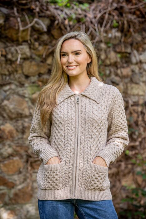 White Beautiful Women's Irish Cardigan - X-Large | Aran Woollen Mills