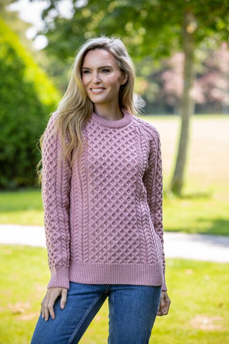 bagagerum Bule bark Irish Aran Sweater Pink | The Sweater Shop