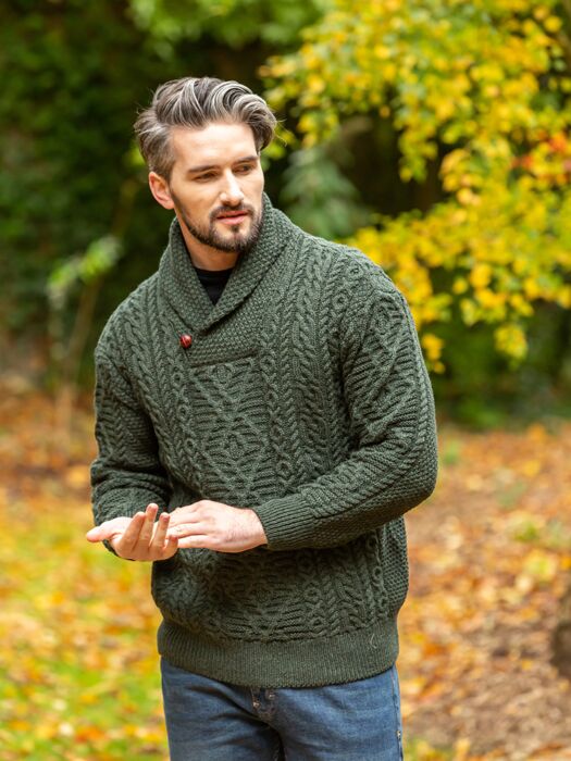 Aran Shawl Neck Sweater