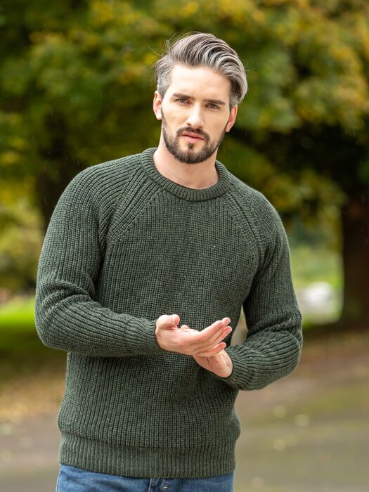 Mens Ribbed Crew Neck Sweater Green