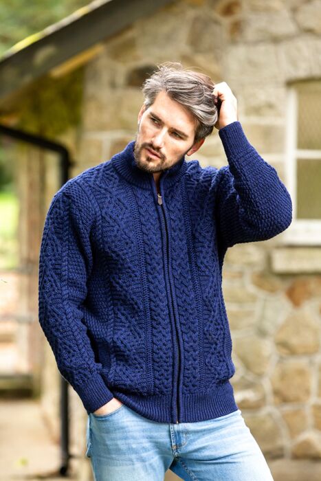 Mens Fisherman Full Zip Cardigan Navy