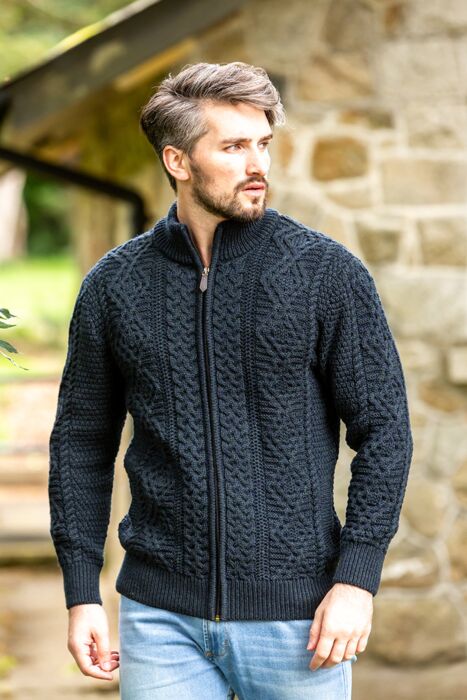 Mens Fisherman Full zip Cardigan | The Sweater Shop