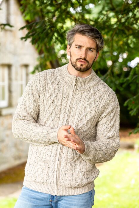 Mens Knitted Cardigan Full Front Zipper/Button Sweater with 2 Side Pockets 