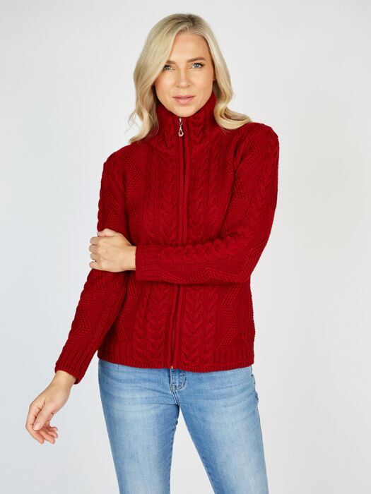 Ladies Aran Turtleneck Zip Cardigan The Sweater Shop