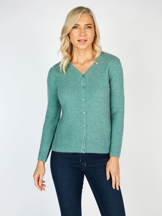 Extra Fine Merino Wool Cashmere Cardigan Green
