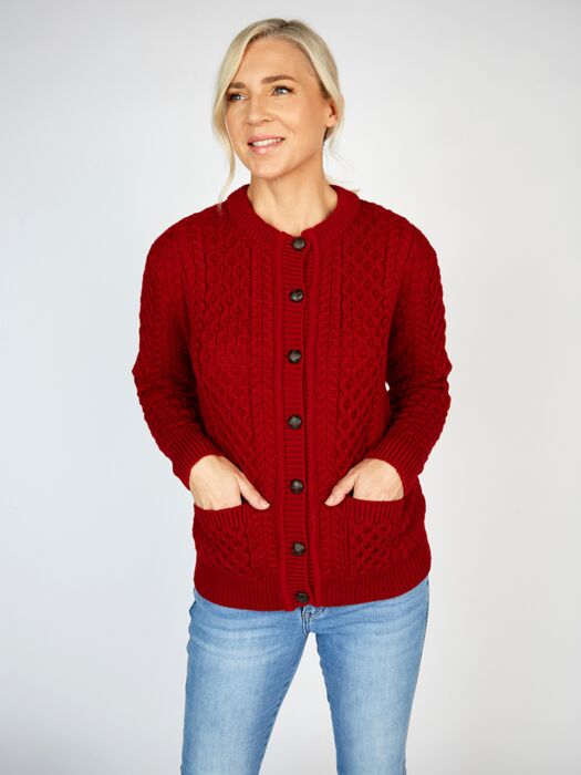 Ladies red cardigan clearance