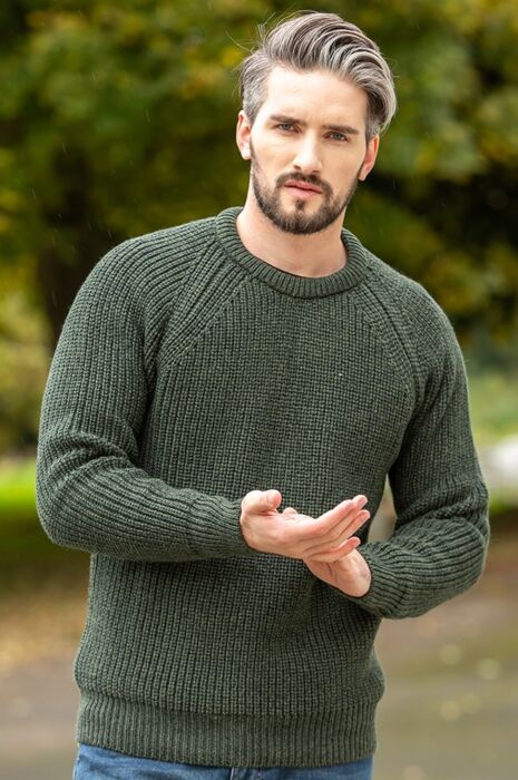 Mens Ribbed Crew Neck Sweater Green