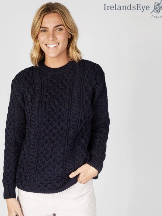 Honeycomb Stitch Aran Sweater Navy Marl | The Sweater Shop