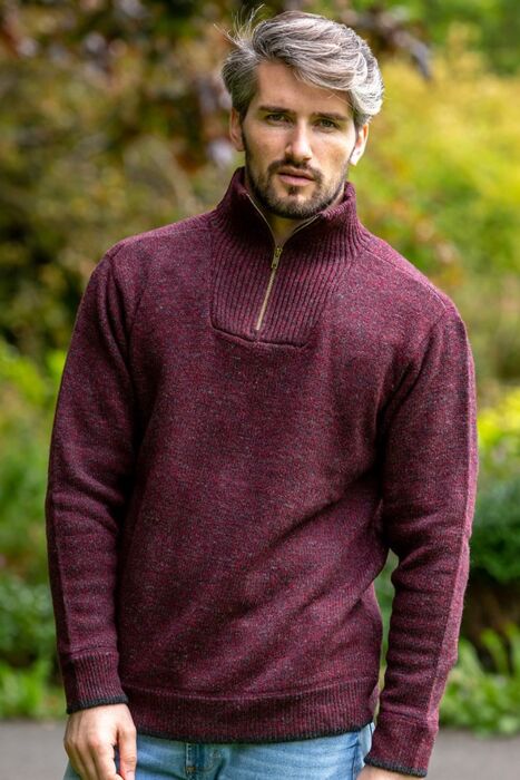 Men's Burgundy Lambswool Half Zip Sweater | The Sweater Shop