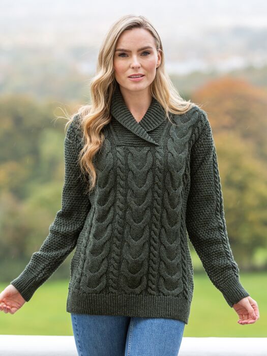womens green cable knit sweater