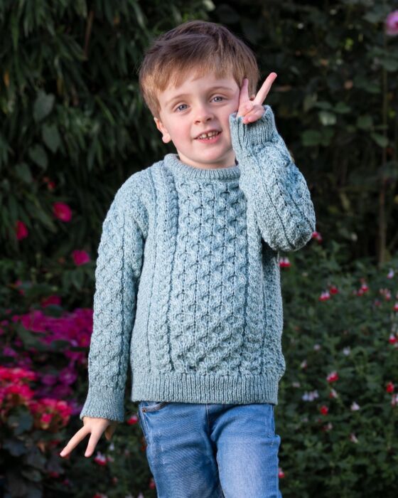 Kids Aran Sweater Aqua | The Sweater Shop