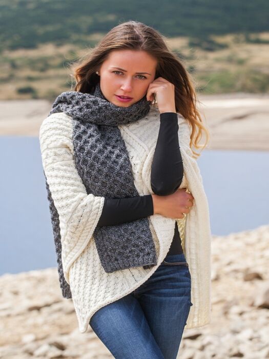 Cable Knit Aran Scarf Slate