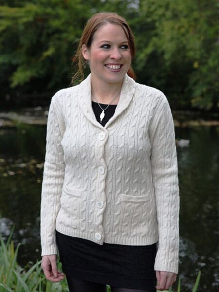 Aran Cowl Neck Cardigan Wool Cashmere The Sweater Shop