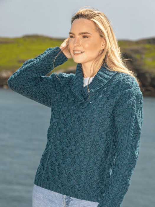 Bramble Aran Shawl Collar Sweater Atlantic