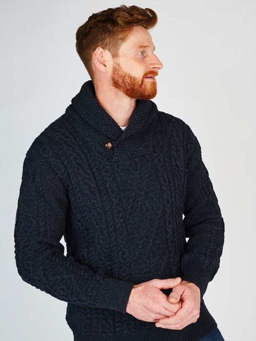 Mens black sales shawl collar sweater